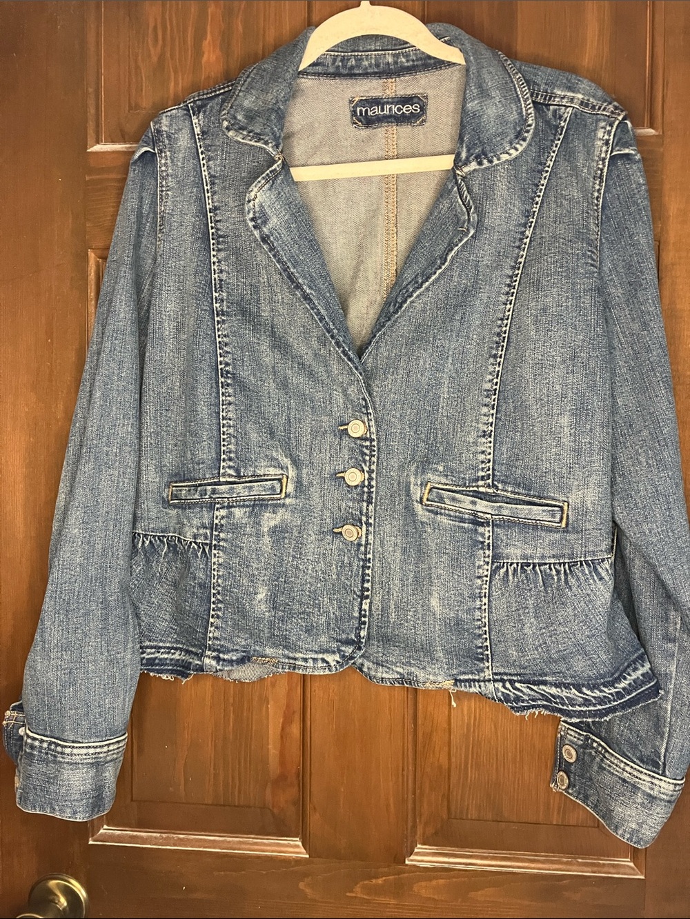 Maurices Distressed Light Blue Denim Blazer Jacket-XL